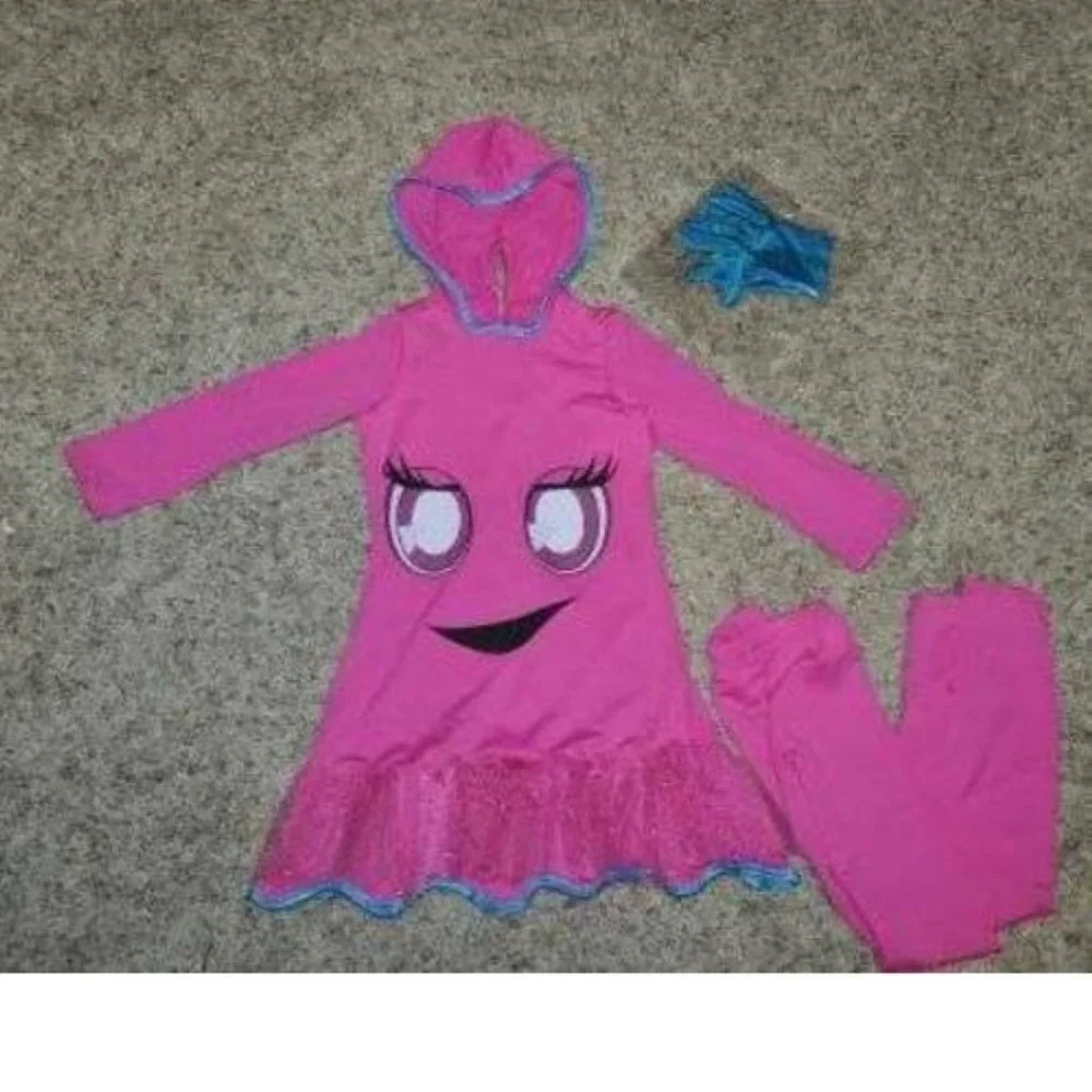 PacMan Pinky Halloween Costume 4/6 Pac-man 4 Pc Dress, Leggings Gloves Girls
